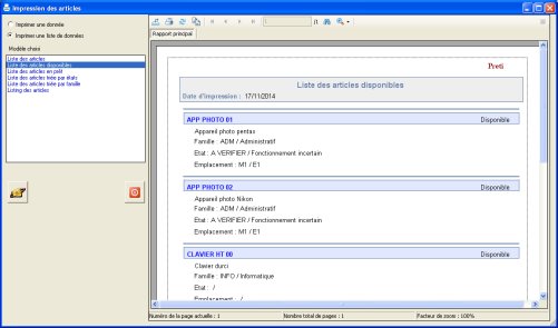 Impression liste